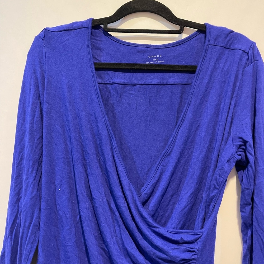 Royal Blue Surplice Top Size 0X - Picture 3 of 3